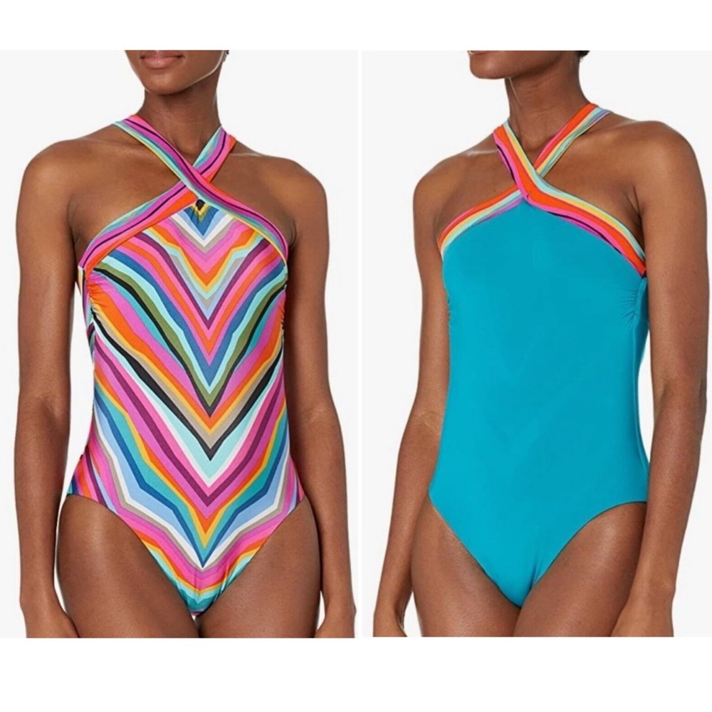 Trina Turk Multicolor Chevron One Piece Swimsuit